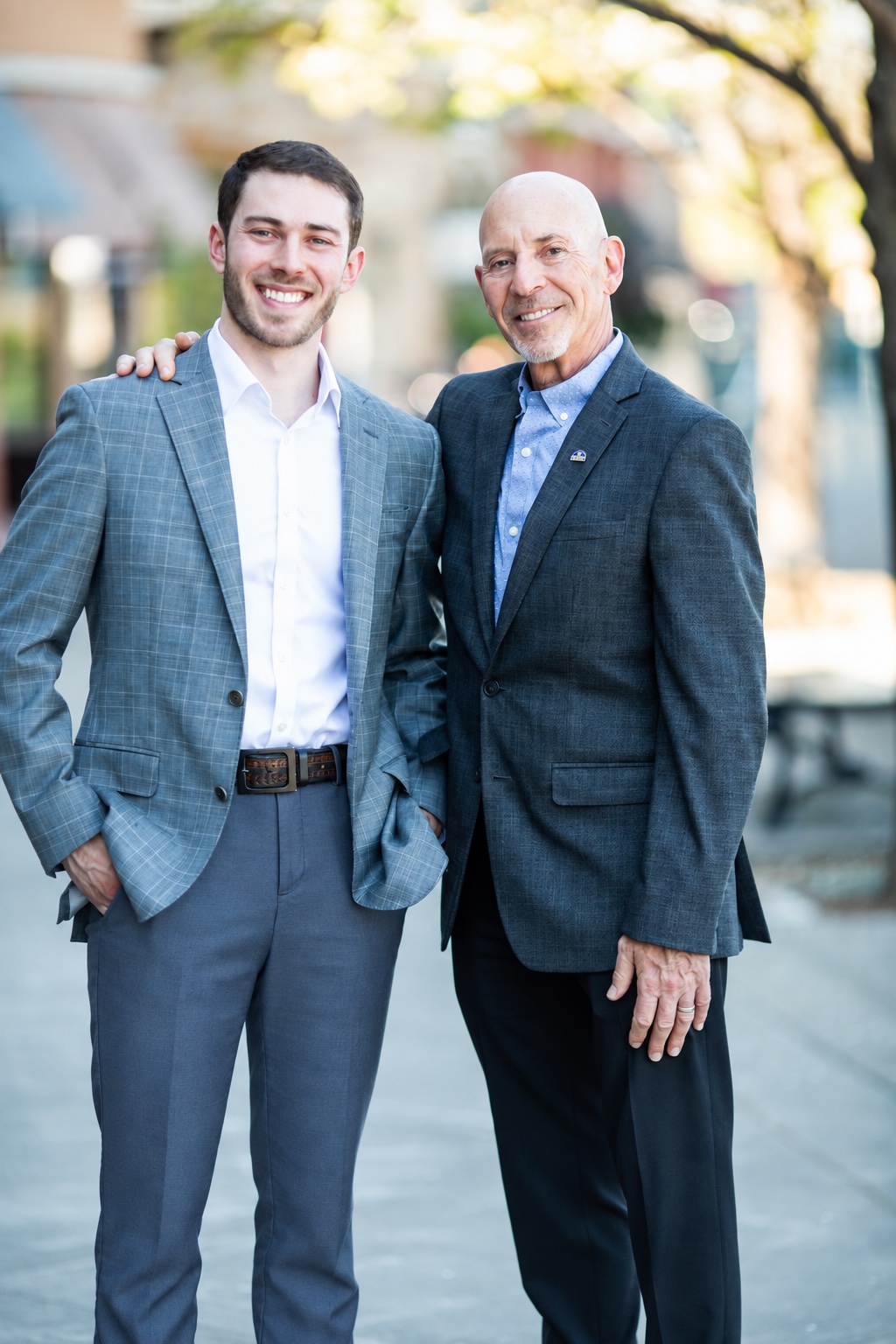 Remy and Rich Jacobson walking together in downtown Napa